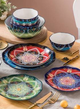 土耳其盘雕陶瓷餐具餐子创意浮盘子碗JQT~2022欧式盘