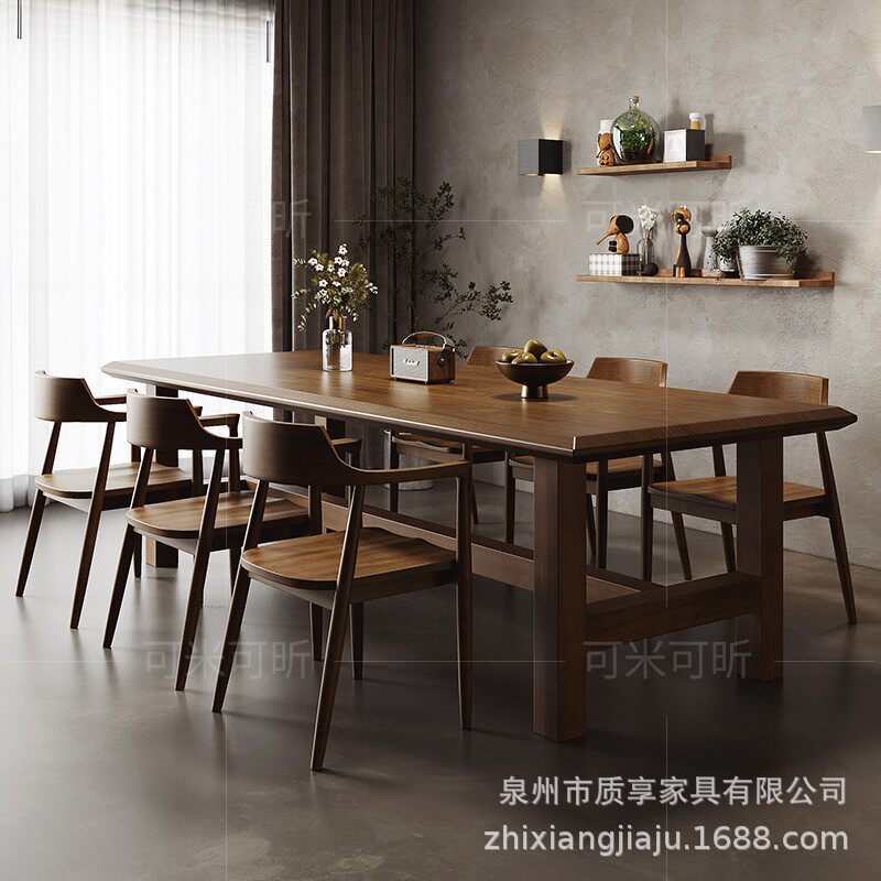 美式复古全实木餐桌椅组合简约现代小户型家用餐厅洽谈吃饭桌子