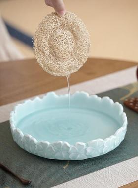 复浮雕承新中干泡茶式盘古养壶茶84783承茶道配件玉兰花青瓷干果