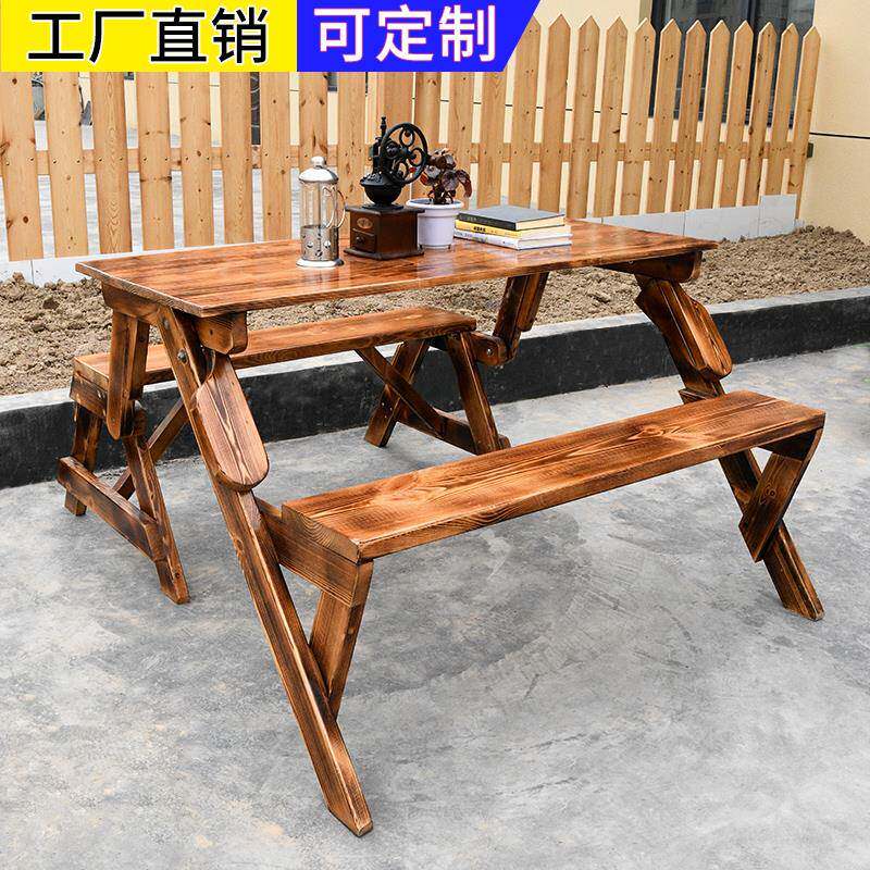 W户外院庭别墅天然实木桌餐椅折叠阳F767JMT5台连体桌凳室外花园