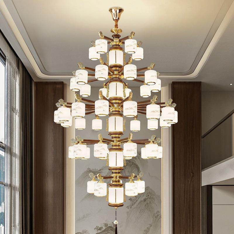 新中式304全大实木复式铜楼灯中国风吊别墅自建房客厅中空挑高大,家装灯饰光源,智能吊灯,淘宝优惠券,粉丝福利购,淘宝优惠卷