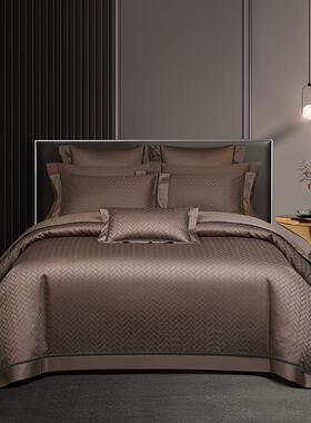 高欧式100支纯棉贡缎提花四件套长绒棉被套端QCX床结单婚庆用床上