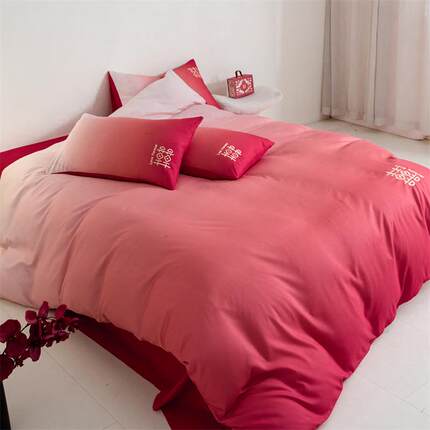 结床上品四件套婚SL-14庆红色婚房喜婚被磨毛床单被罩渐婚用变色