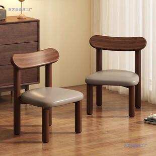 实木小凳家用软包靠板小椅背子胡桃色子中FTM古小凳客厅坐墩复古