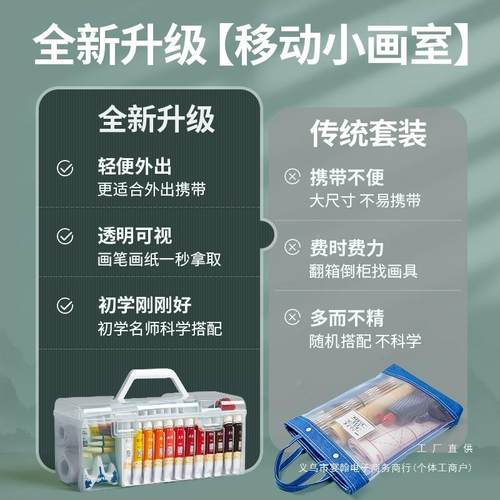 国画颜料初学者套12色24色小学生水童入儿门材装料毛笔墨OXW画工