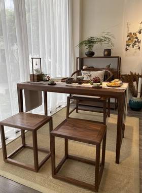 KCAN5北美胡移桃木新式中实木茶几阳台动小型茶桌茶台桌迷你黑休