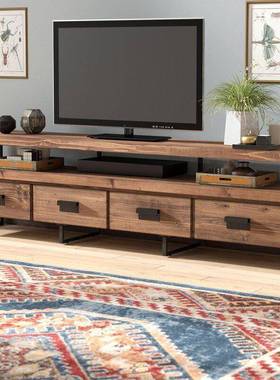 美式复古实木小电视约柜客厅户型简铁艺工VMT业风矮柜卧室现代地