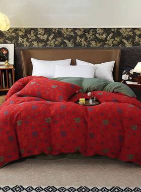 百中福被式庆婚庆全棉双层纯棉红色喜软CW糯单件纱被套被罩送礼