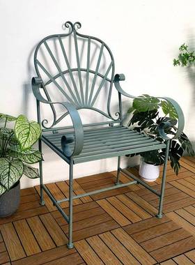 美式家复古铁艺金双人属户外桌椅庭院折65270叠靠背椅花园沙发椅