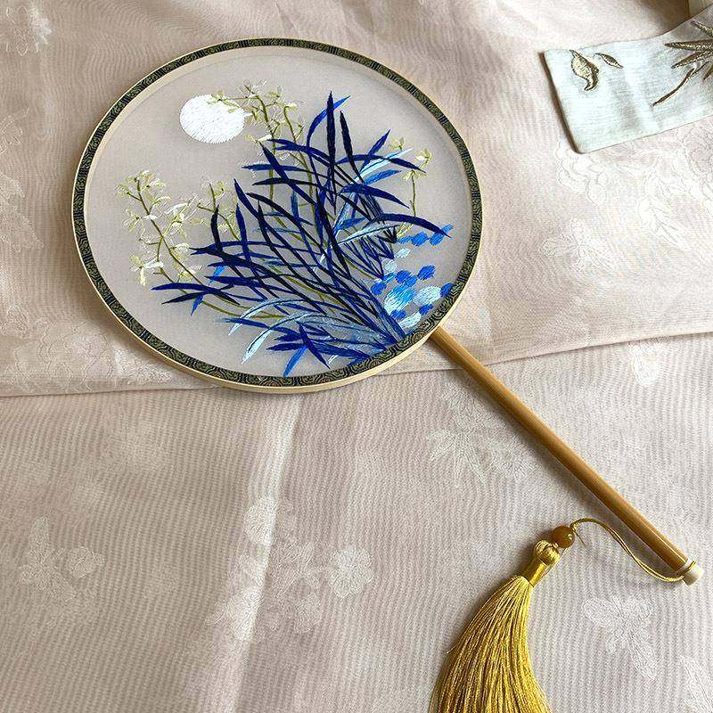 古绣风刺团绣扇苏州双面宫扇手工绣花服中国风LST汉扇子绣美流苏