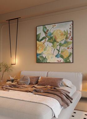 现代复古风黄色花朵美式轻奢客厅进门玄关装饰画背景墙壁方型挂画
