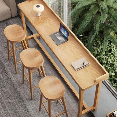 阳长台吧台桌家实木吧台用简约木桌条靠窗窄桌高低脚长桌子高脚实