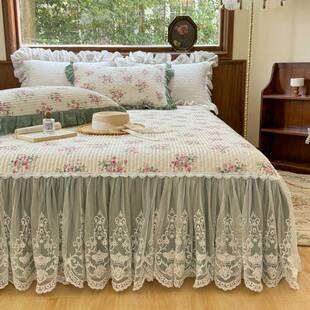 欧式 床全开棉床套 丝床ju菊shan裙夹棉单件蕾少女公主罩风开衩裙式
