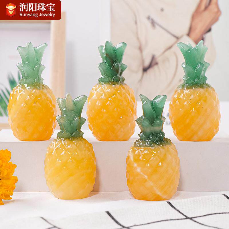 天然水晶东陵玉金冻石拼接菠萝雕刻件凤梨招财水晶工艺品装饰摆件