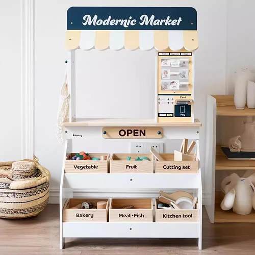 kienvy木制儿童仿真过家家水果商店玩具超市小卖铺刷卡收银购物