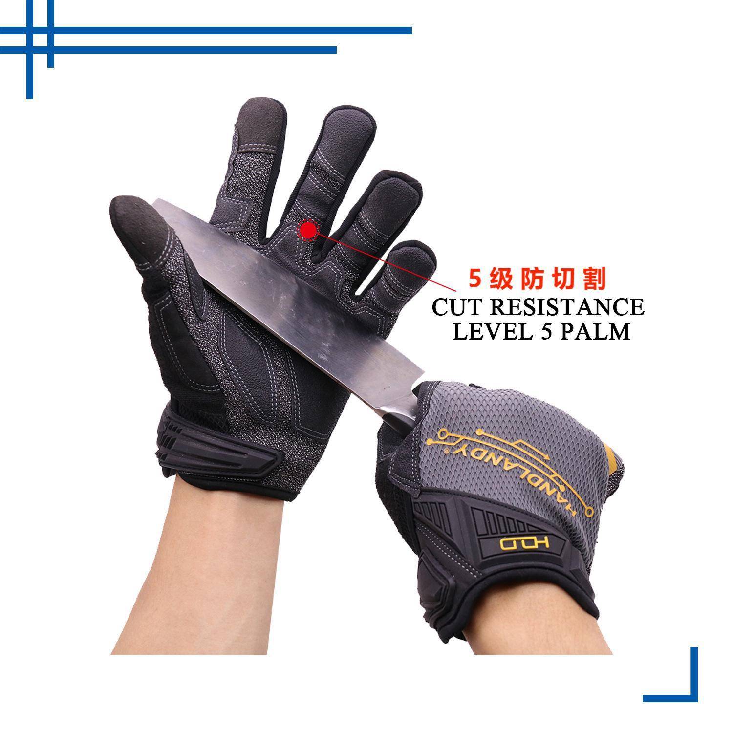 HANDLAN安DY瀚德澜迪5级耐防切割耐磨用工135作全触机屏械手套