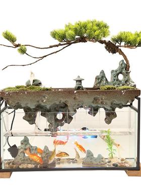 流水电生财摆件客厅视缸柜桌面玻璃鱼水循环转运招财喷ORX泉乔迁