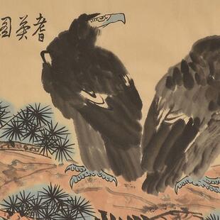 李苦DPV禅手绘国画水墨纯画老鹰图花鸟饰画办公室房间挂画画壁画