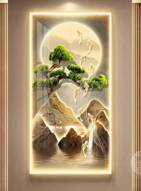 迎客松玄关装饰画ed灯轻MY-07310入门户正对奢挂画高l档大气走廊