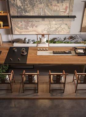 宋代美几PQK学实木白蜡木茶办公大茶桌一体板家茶台新中式禅意用