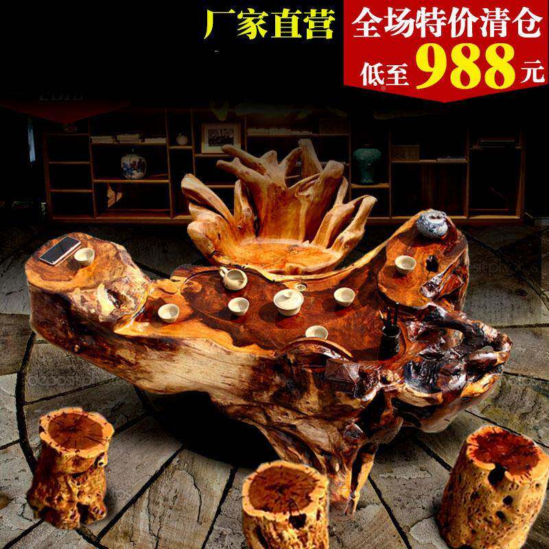 鸡翅楠木根茶雕茶台树根雕刻实桌木整体原木功KMK夫茶几木树头茶