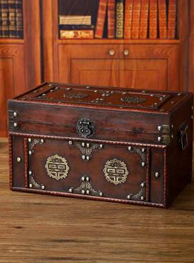 新中怀式复古木盒收纳箱字旧箱6134A子珠宝首饰木木盒做旧质喜百