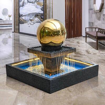 欧式假山流水喷泉招财鱼缸景厅庭院池造景八方RHP来财圆客鱼球水