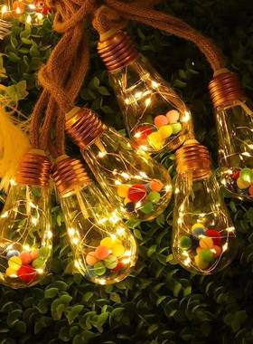 太阳能麻绳款灯串铜线灯户外防水露营装饰节灯圣QBP诞新日彩灯