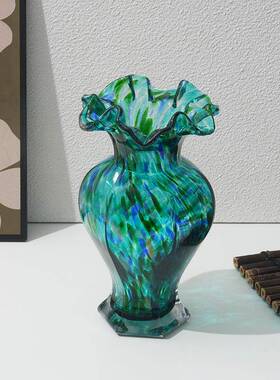 轻奢复古石榴花绿色风清新欧式手工高颜水无品牌/值玻璃瓶花瓶客