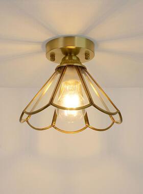 美式复古全玻铜过道灯走廊吸顶灯衣帽间入户玄门厅80111灯关璃阳