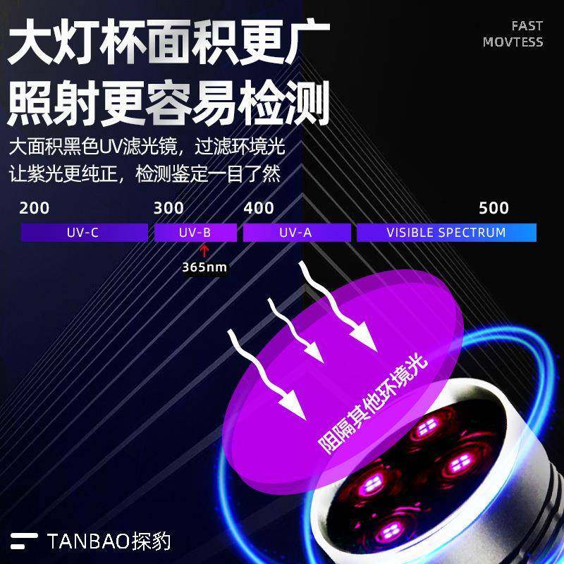 大紫光灯钞功率紫光灯鉴定专手电筒UV胶水化烟固酒陶瓷蜜蜡验防伪