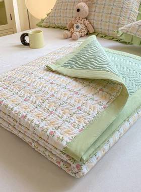 盖新款水洗棉双层纱床夹学棉缝枕套三件套IJE家用生床小清新两绗