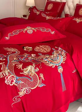 高端纯棉床全棉结婚上四套新婚龙件凤品床红色喜被套陪EX250818嫁