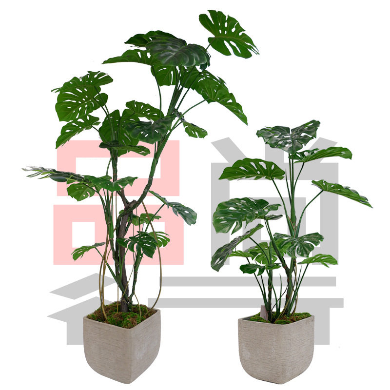 新款仿真龟背植物盆栽落地龟背叶盘景室内绿植装饰假树绿植摆件