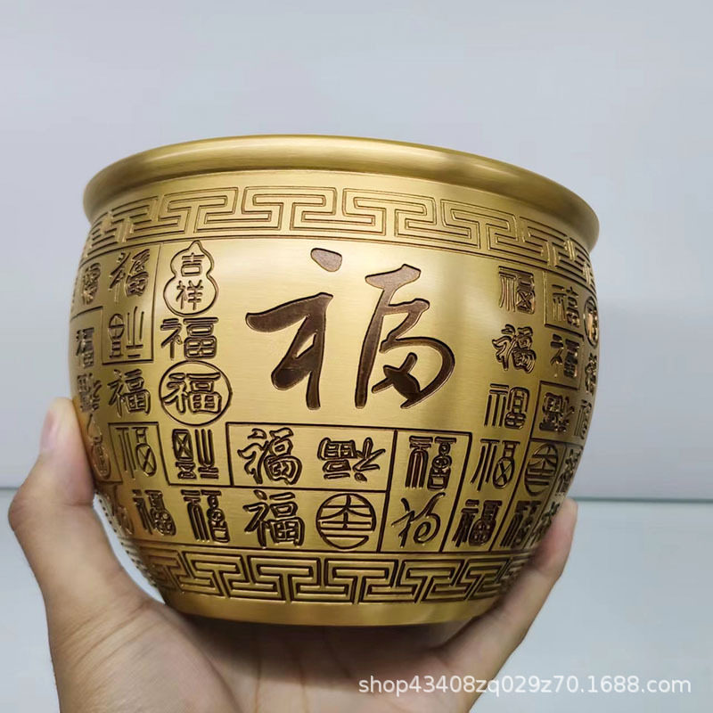 森舍铜百福缸聚宝盆摆件