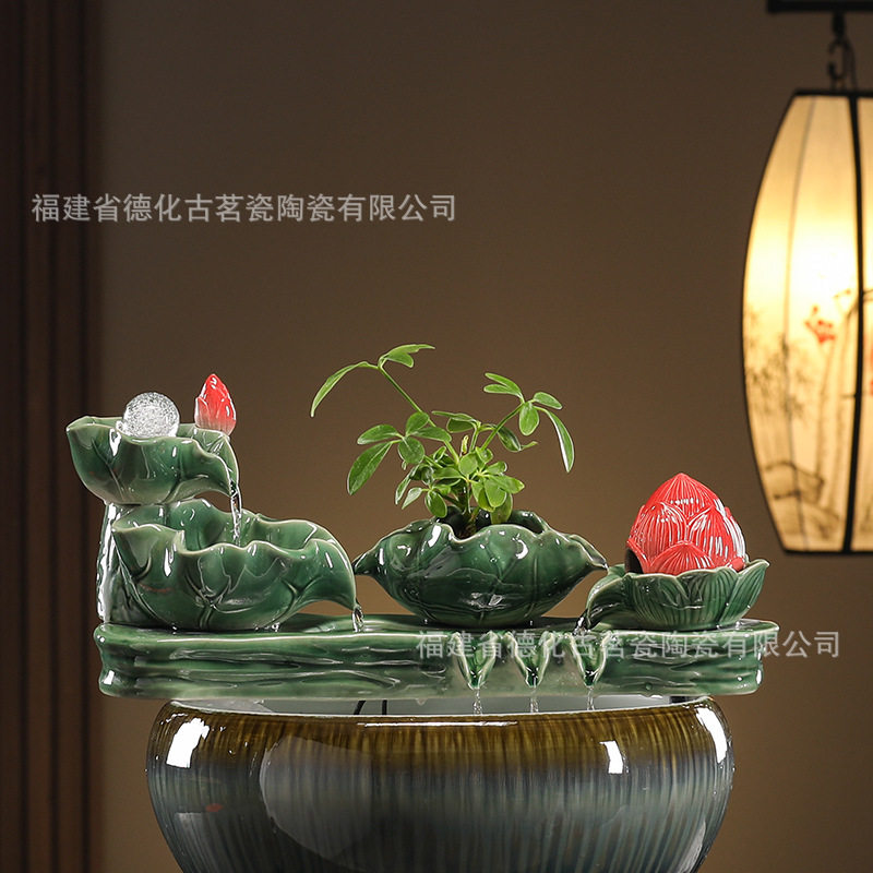 陶瓷流水摆件循环水客厅鱼缸造景家居桌面装饰工艺品批发中式风