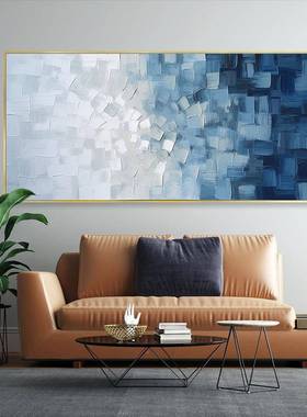 纯手绘幅象大油画抽渐变蓝色调LNO沙发背景客厅室画玄卧关装饰画