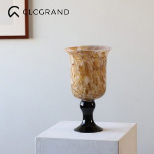 高脚琉璃宽口玻璃花瓶摆件高级感客厅水养插花装饰品花器玄关摆设