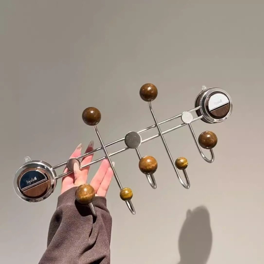 胡桃木吸盘挂钩免打孔强力承重门后入户门挂衣钩高级感无痕粘钩