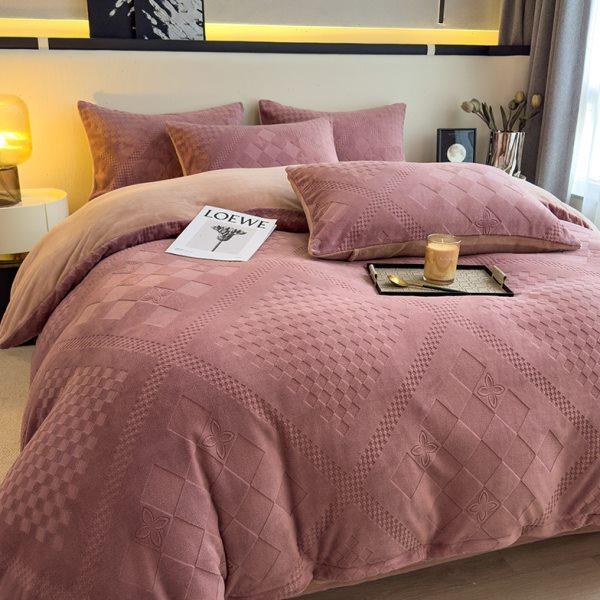 A类冬季保暖纯色牛奶绒四件套简约雕花被套宿舍宝宝绒加厚三件套,床上用品,学生床品套件,淘宝优惠券,粉丝福利购,淘宝优惠卷