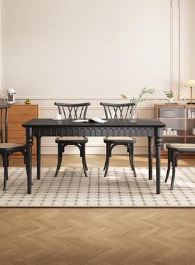 法易式复餐桌古CHL长方家用小形户型餐椅简美式家庭黑色实木餐桌