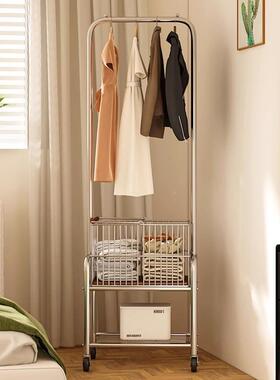 地衣篓架卧室中古风家挂衣架带提手脏衣篮可移动落用晾NMU衣服置