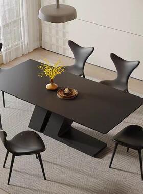 现代简约黑色岩板餐用桌小WFT户型餐家饭桌长形别墅设方计师厅餐