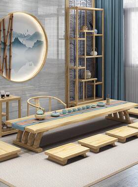 EYD窗日式实木榻榻米茶桌客坐地长条矮厅桌茶室待室飘泡茶接桌茶