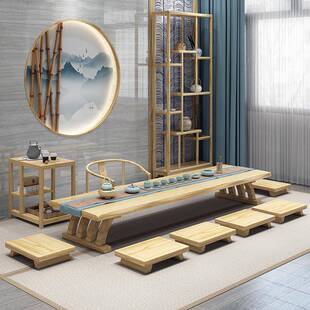 EYD窗日式实木榻榻米茶桌客坐地长条矮厅桌茶室待室飘泡茶接桌茶