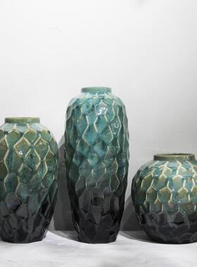 现代绿色窑变花酒瓶厅餐桌板房客玄关店软装饰样品URO陶瓷花器