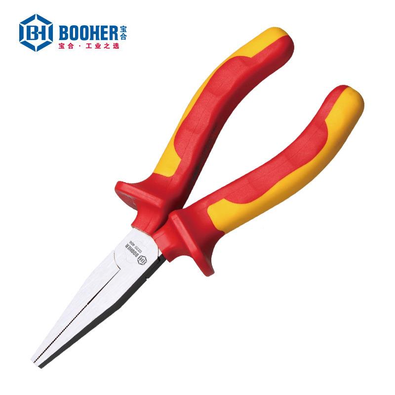 Booh钳er合工具双色绝缘扁宝嘴钳789ED耐压1000V电V工钳扁口子6英