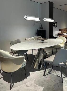 餐意式轻用奢细花白大理石餐桌饭桌现代简约形13566椭圆形家天然