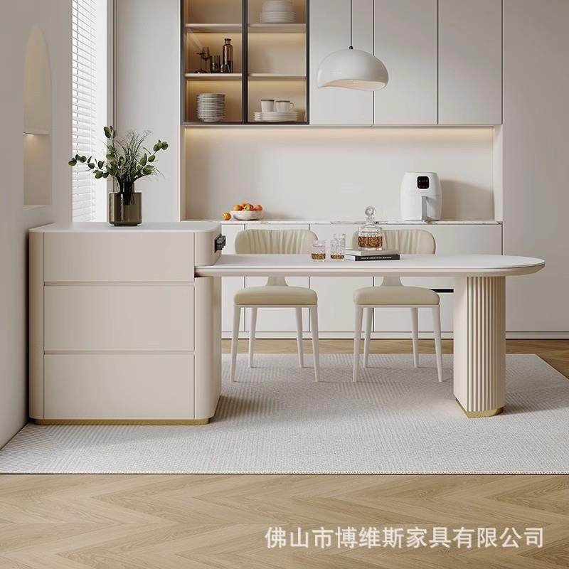 奶油岛台餐一体家用小户型可伸ZVK岩风板中岛台开放式餐桌桌椅缩,住宅家具,岛台,淘宝优惠券,粉丝福利购,淘宝优惠卷
