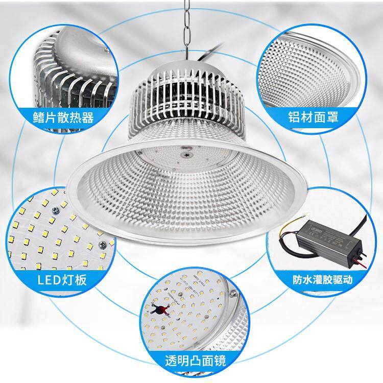 led鳍片工矿工PQI业吊灯高棚灯天灯工厂车灯间仓吊库车库照明棚灯